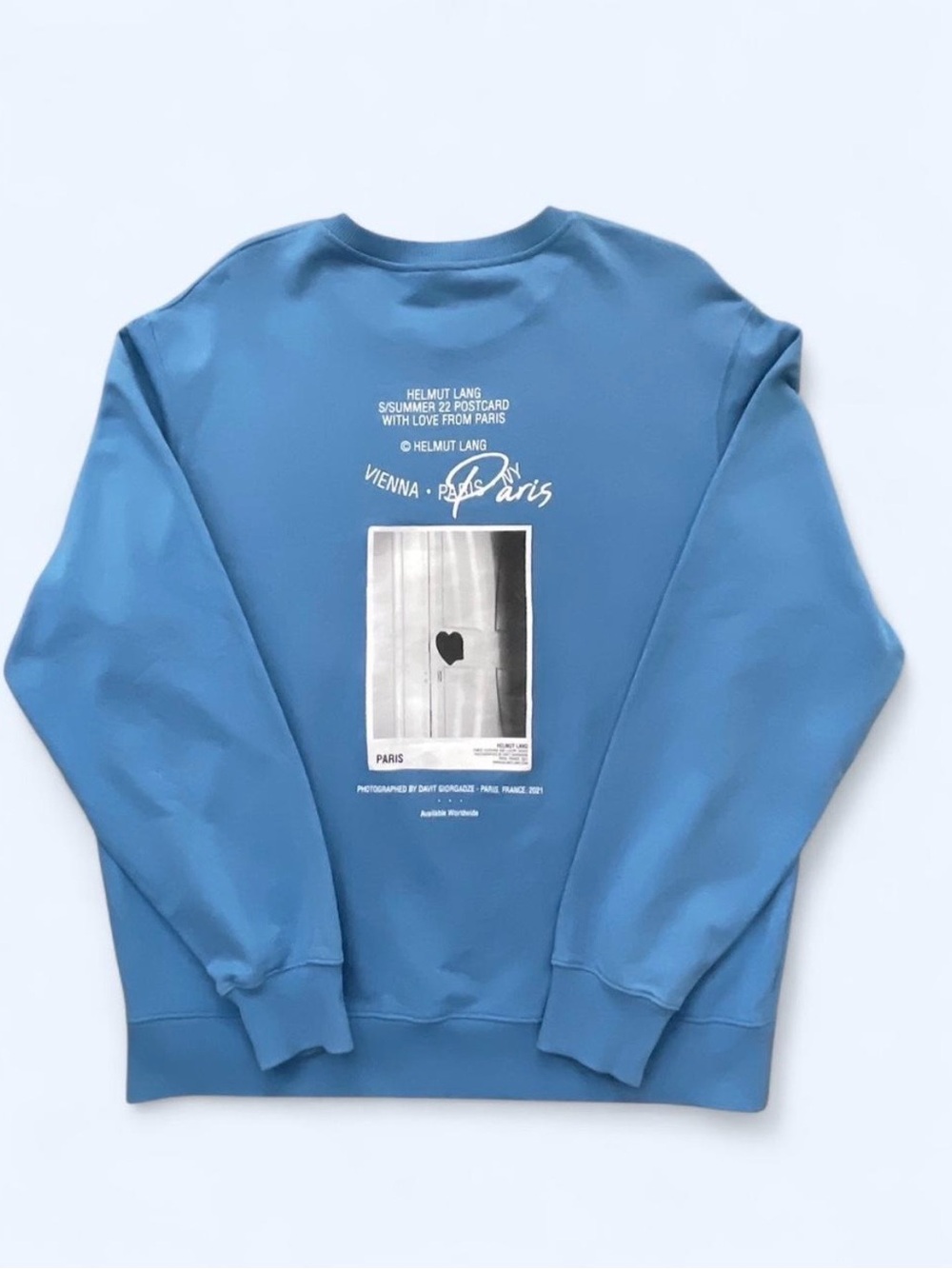 Helmut Lang Paris Postcard Blue Crewneck Sweatshirt streetwear preppy luxury XL